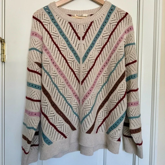 Marine Layer open knit Chevron Knit Sweater size L - Picture 4 of 5